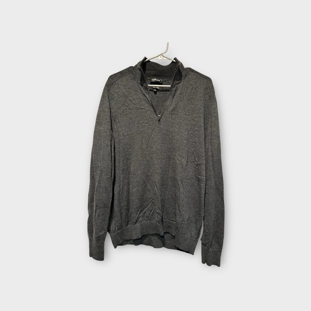 Express Sweater Mens XL Gray Long Sleeve 1/4 Zip Light Knit Pullover EUC